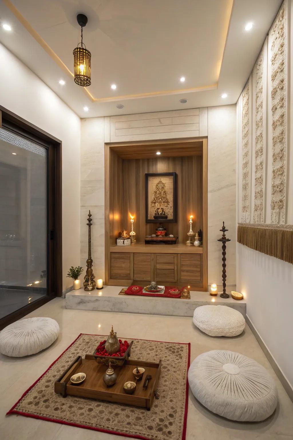 This multi-functional pooja room doubles as a meditation sanctuary.