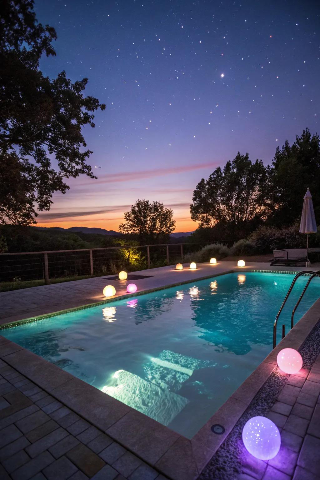 Underwater lighting enhances the ambiance of your pool area at night.