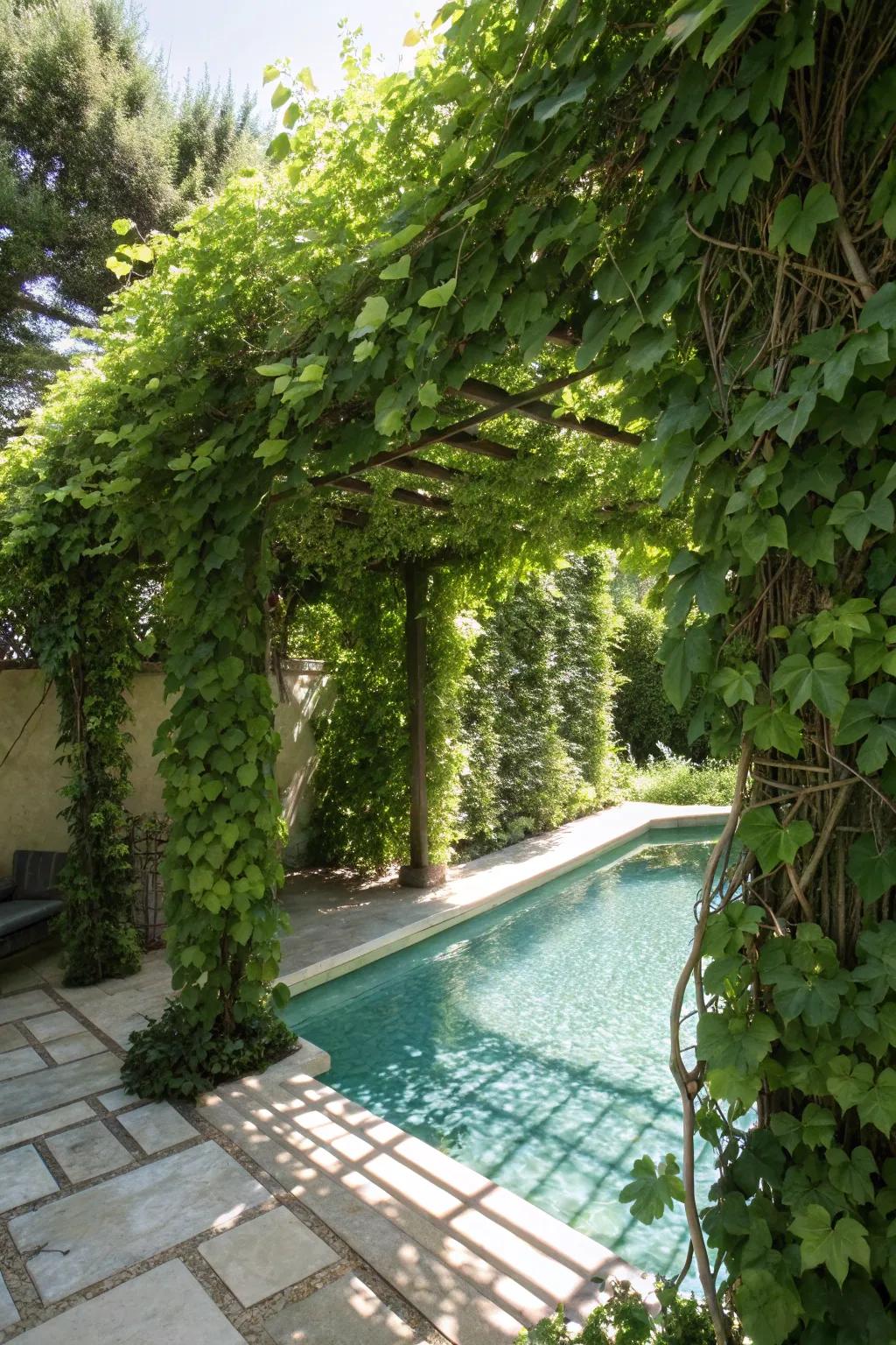 A trellis with vines offers natural and elegant privacy.