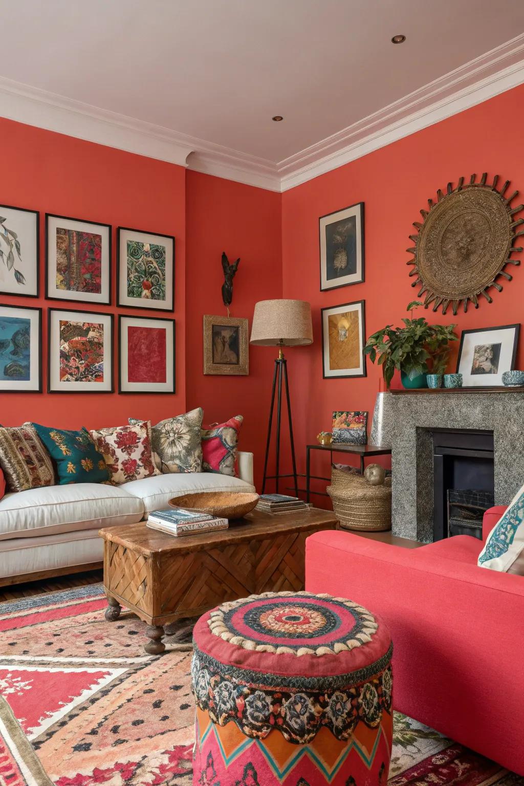Coral red adds a vivid and lively vibe.