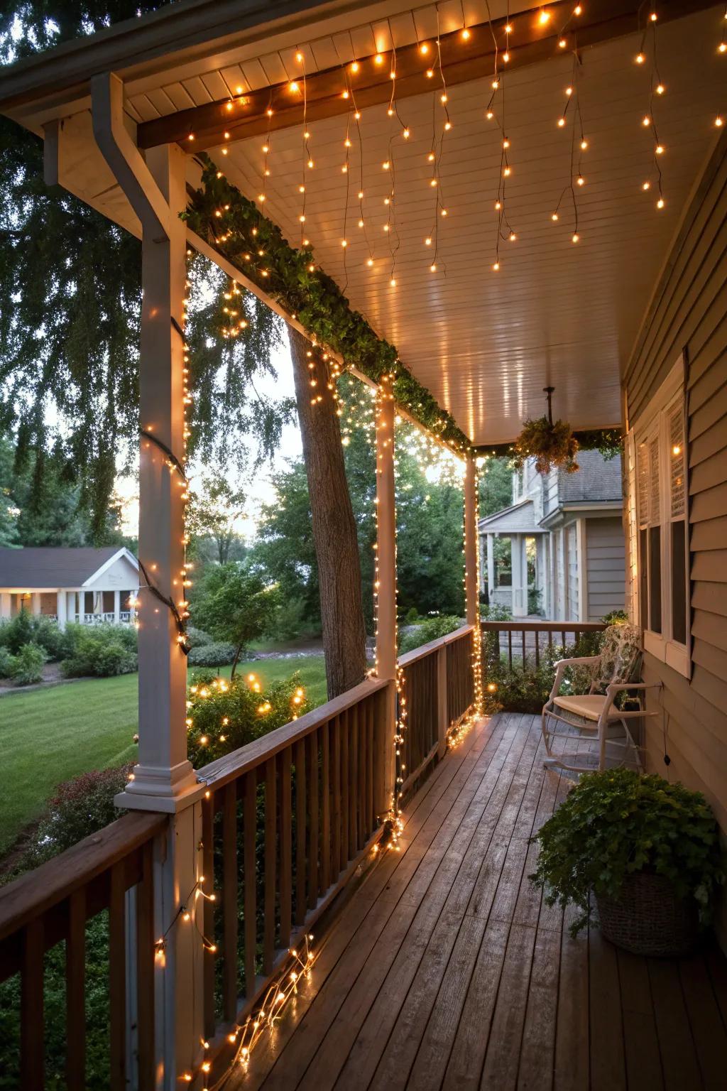A porch addition with magical sparkle lights.
