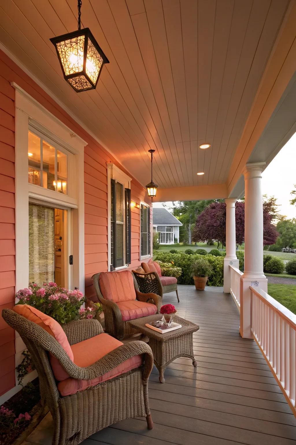 A carmine porch that radiates warmth and hospitality.