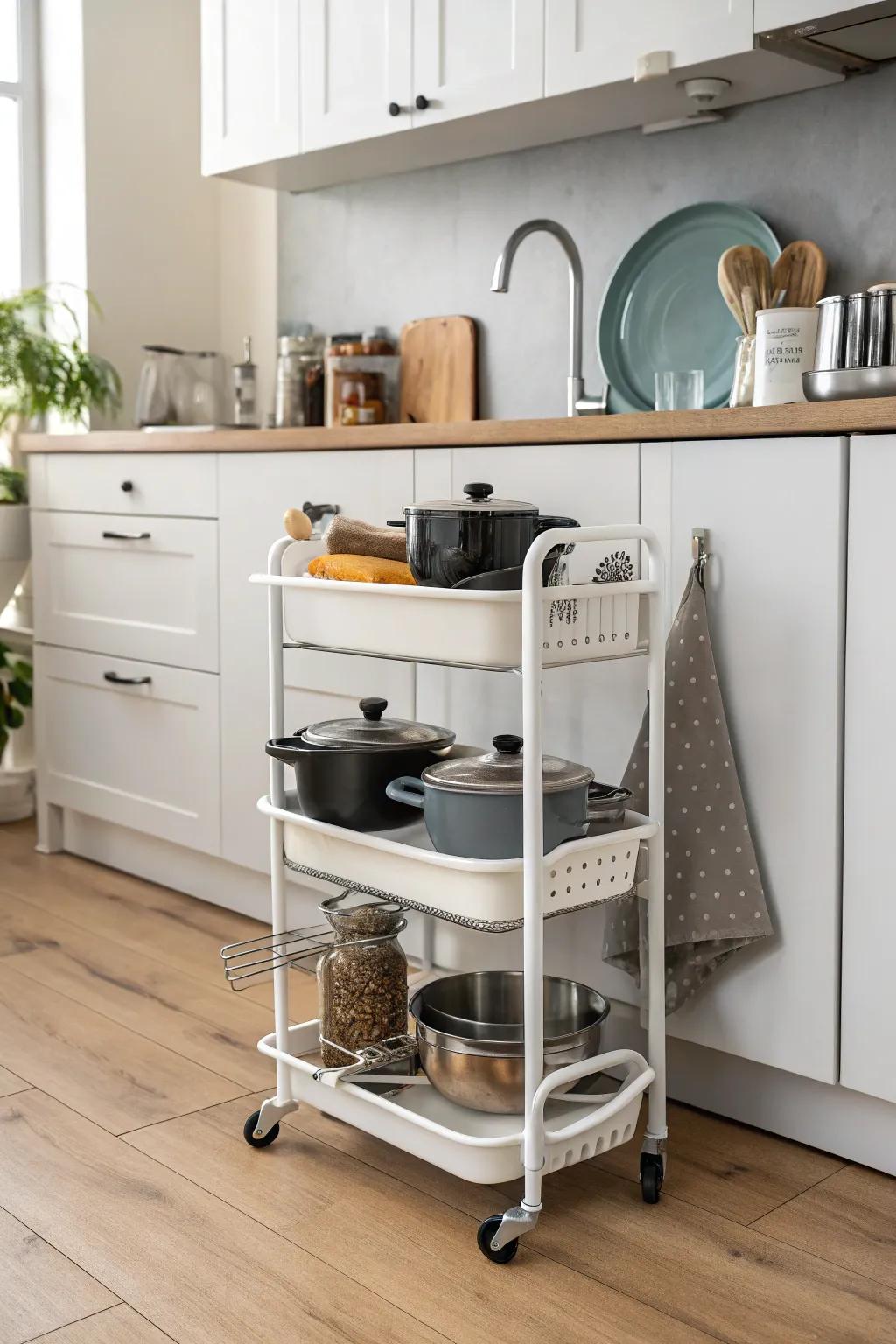 Rolling carts offer flexible and mobile storage solutions.