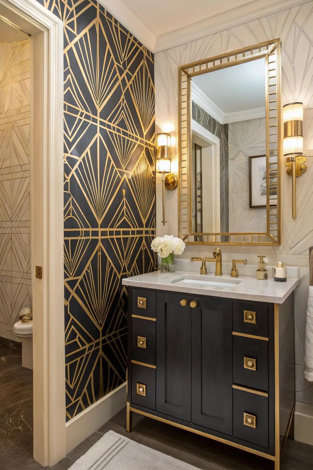 Art Deco components inject vintage elegance.