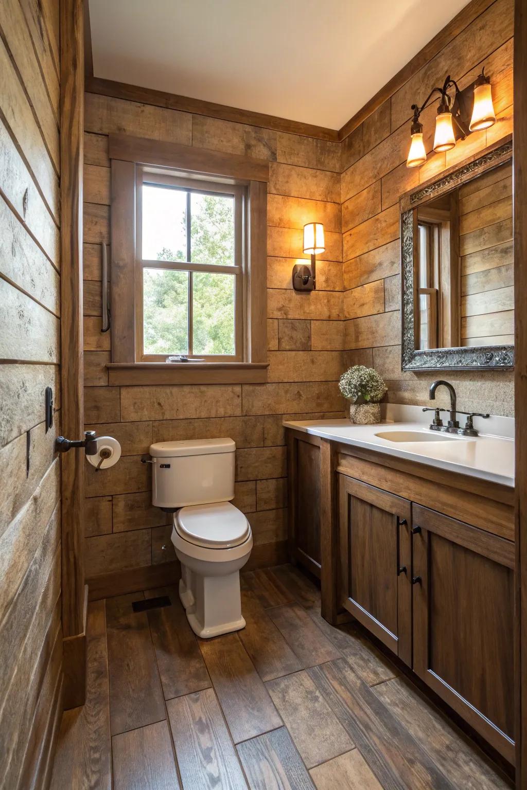 Timber inspired tiles add warmth and rustic charm.