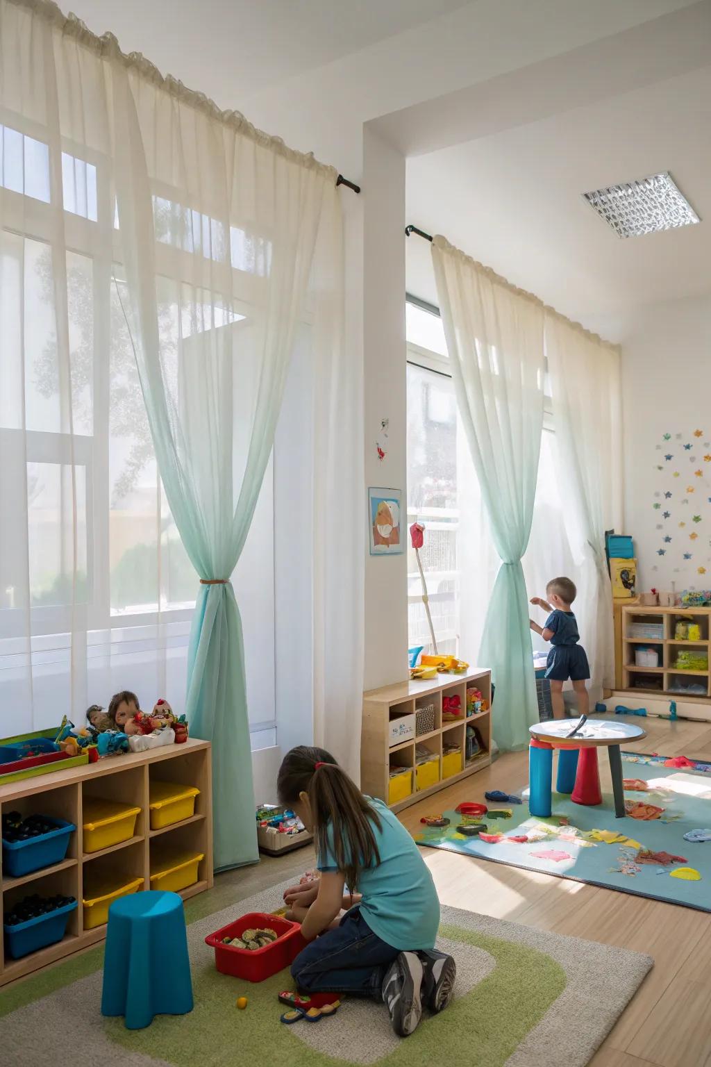 Lightweight window coverings enhancing natural light and decor.