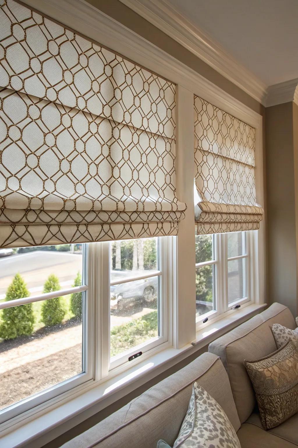 Bespoke pleated shades offer a tailored touch to window privacy.