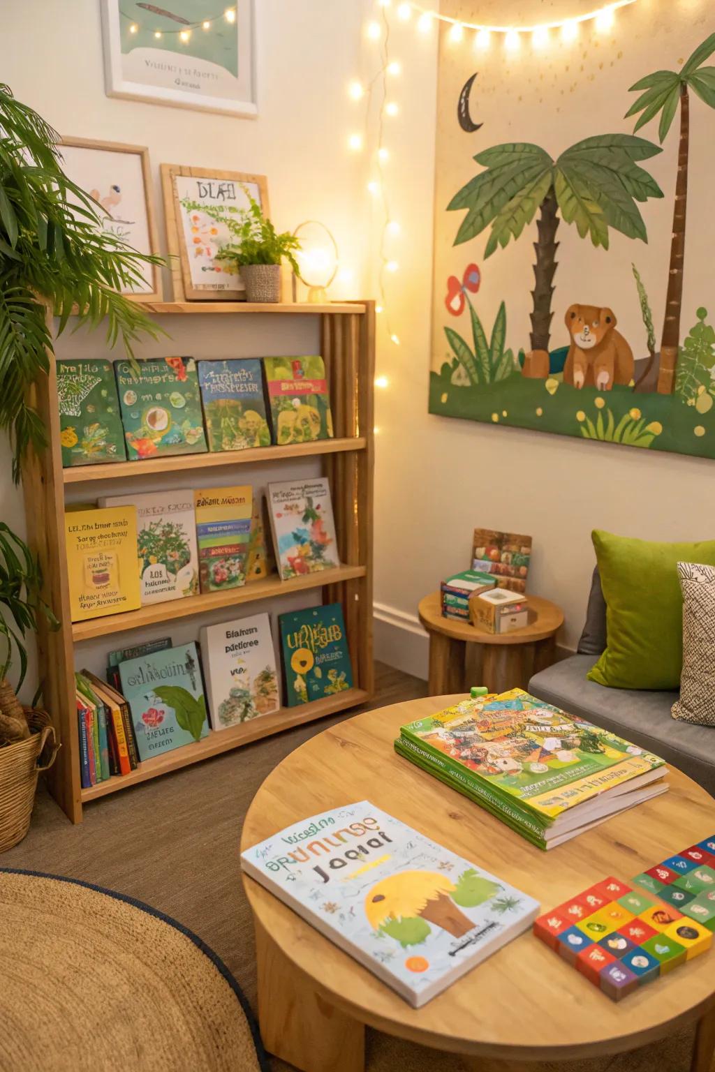 Engage all ages with interactive rainforest corners.