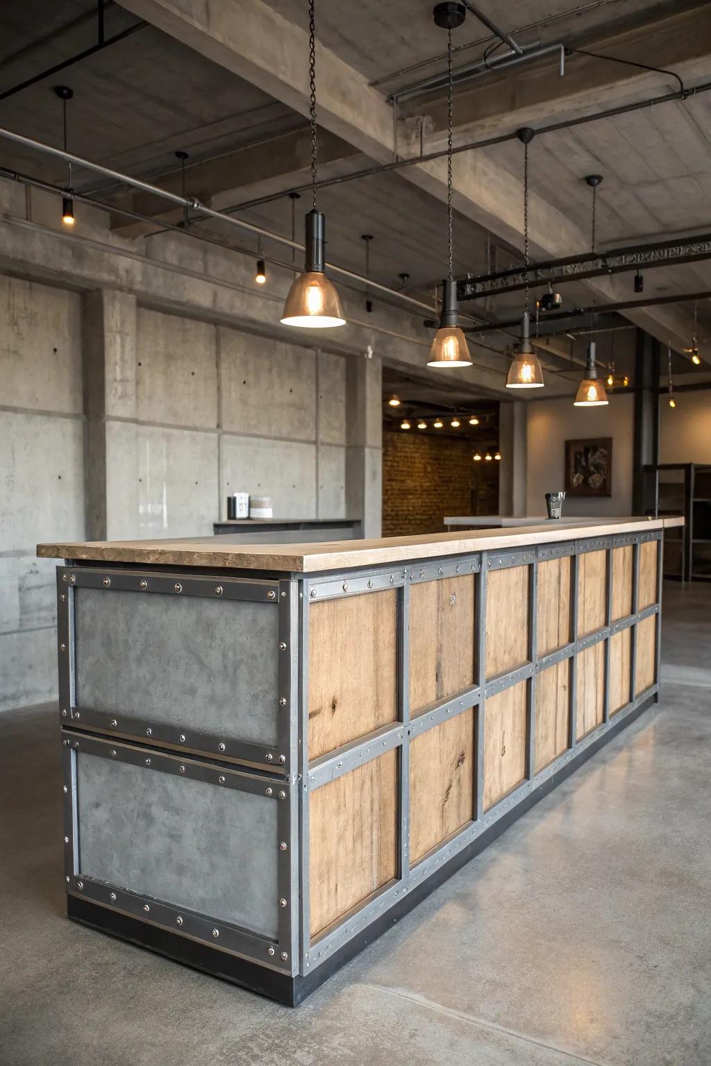 An industrial reception table that adds character and modernity.