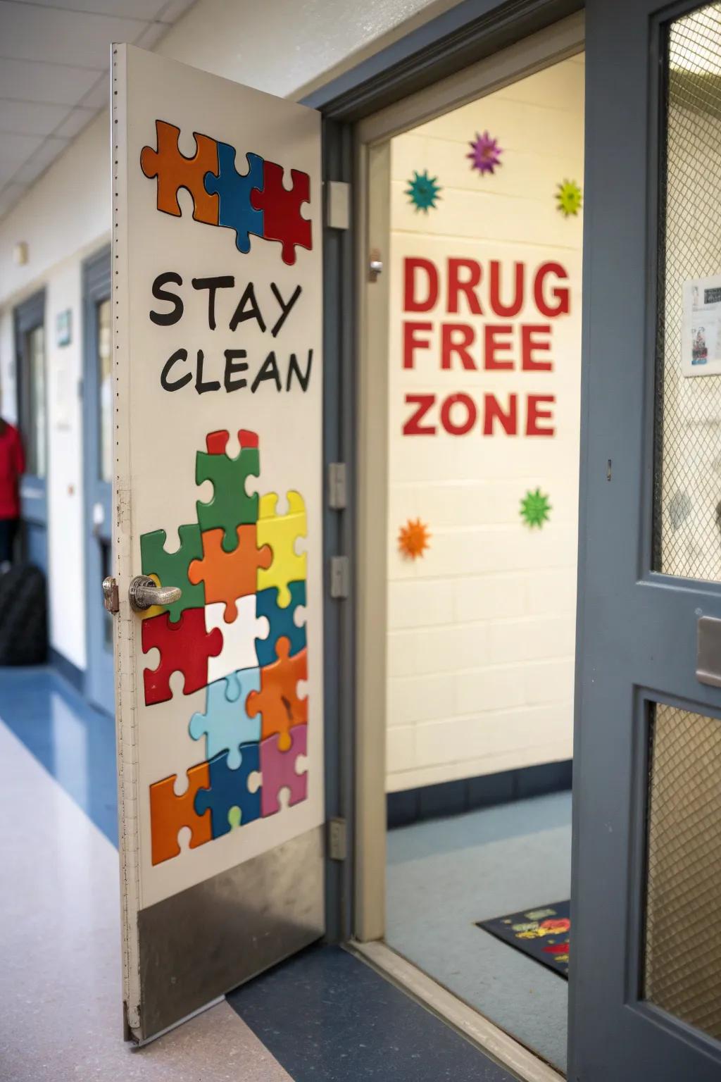 Piece together a meaningful message with a puzzle-themed door decoration.