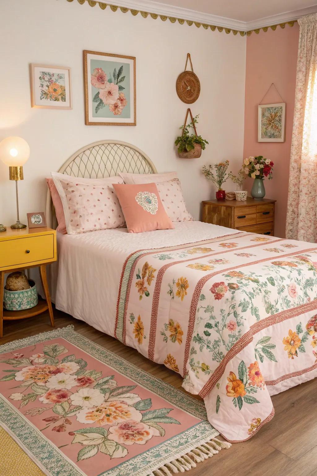 Throwback bedding transforms your bedroom into a nostalgic retreat.