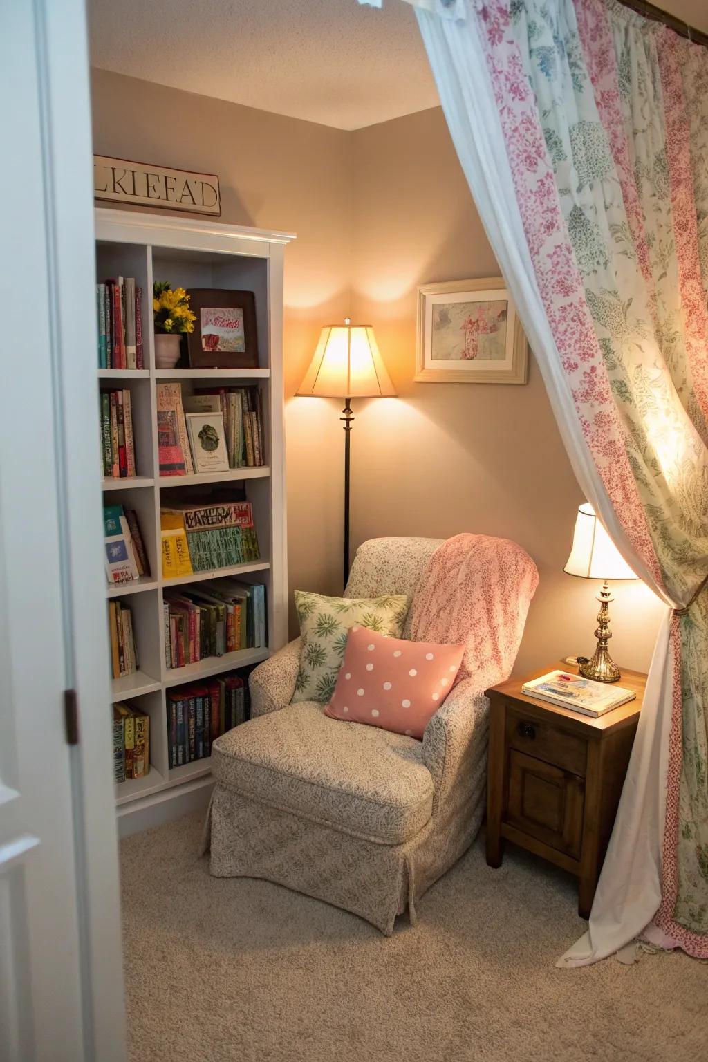 A reading spot provides a personal retreat.