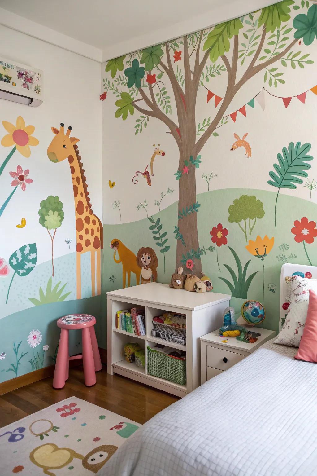 Large pictures transform children's quarters into imaginative and playful areas.