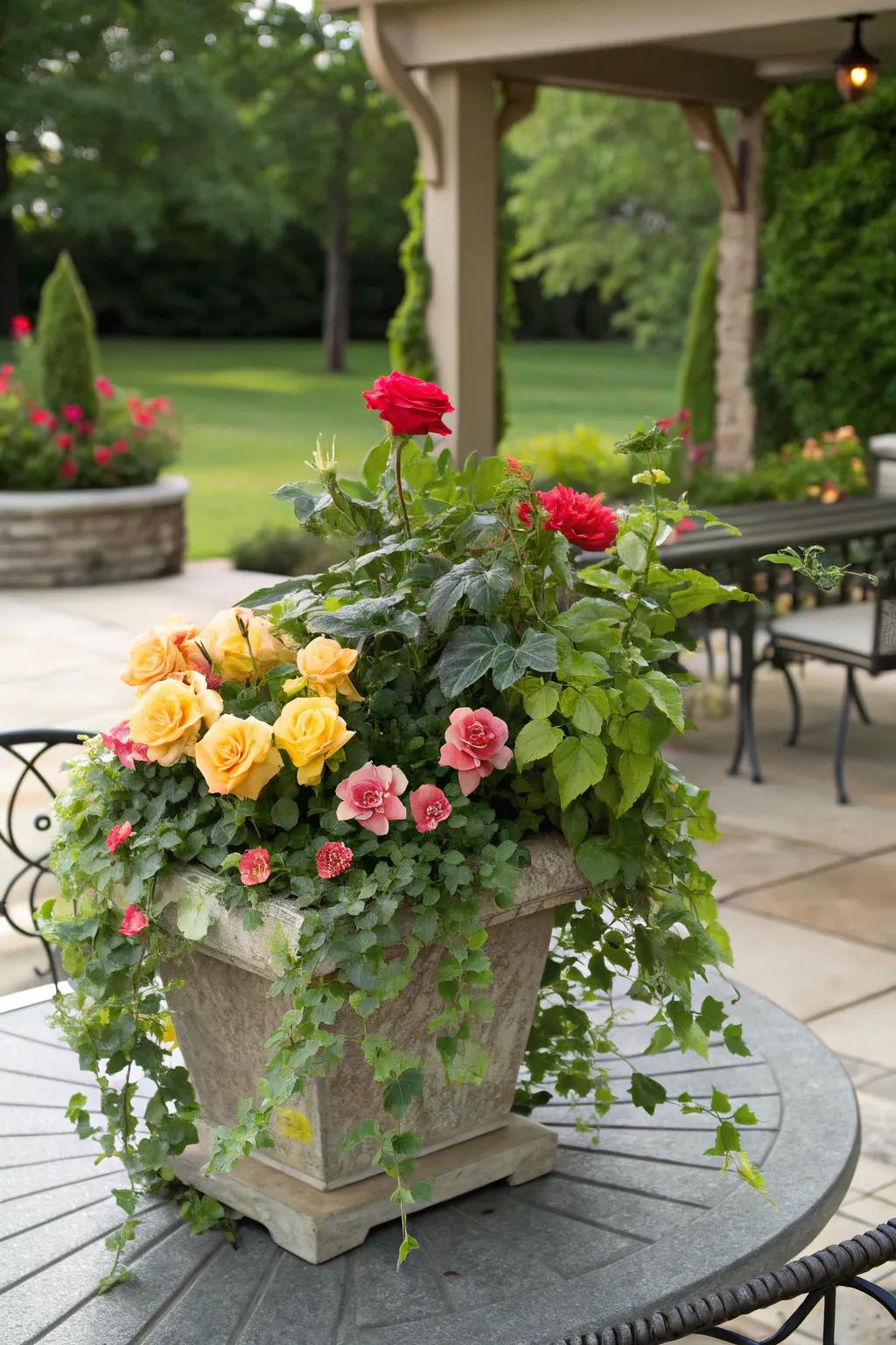 Garden Inside with Container and Roses