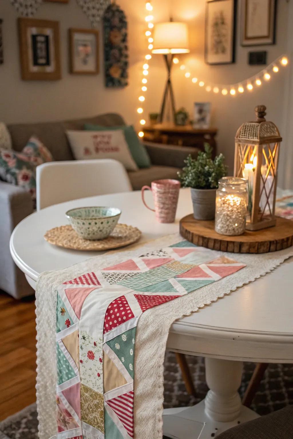 Fabric scraps make for a unique, personalized table runner.