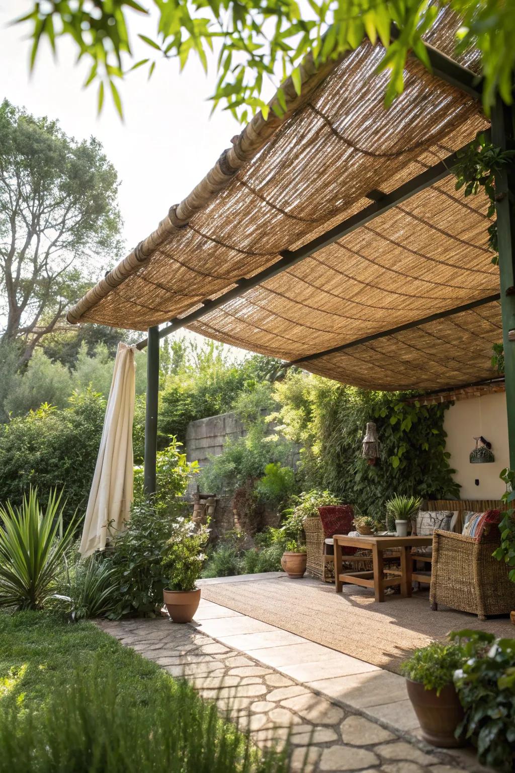 Woven reeds offer a natural, countryside look.