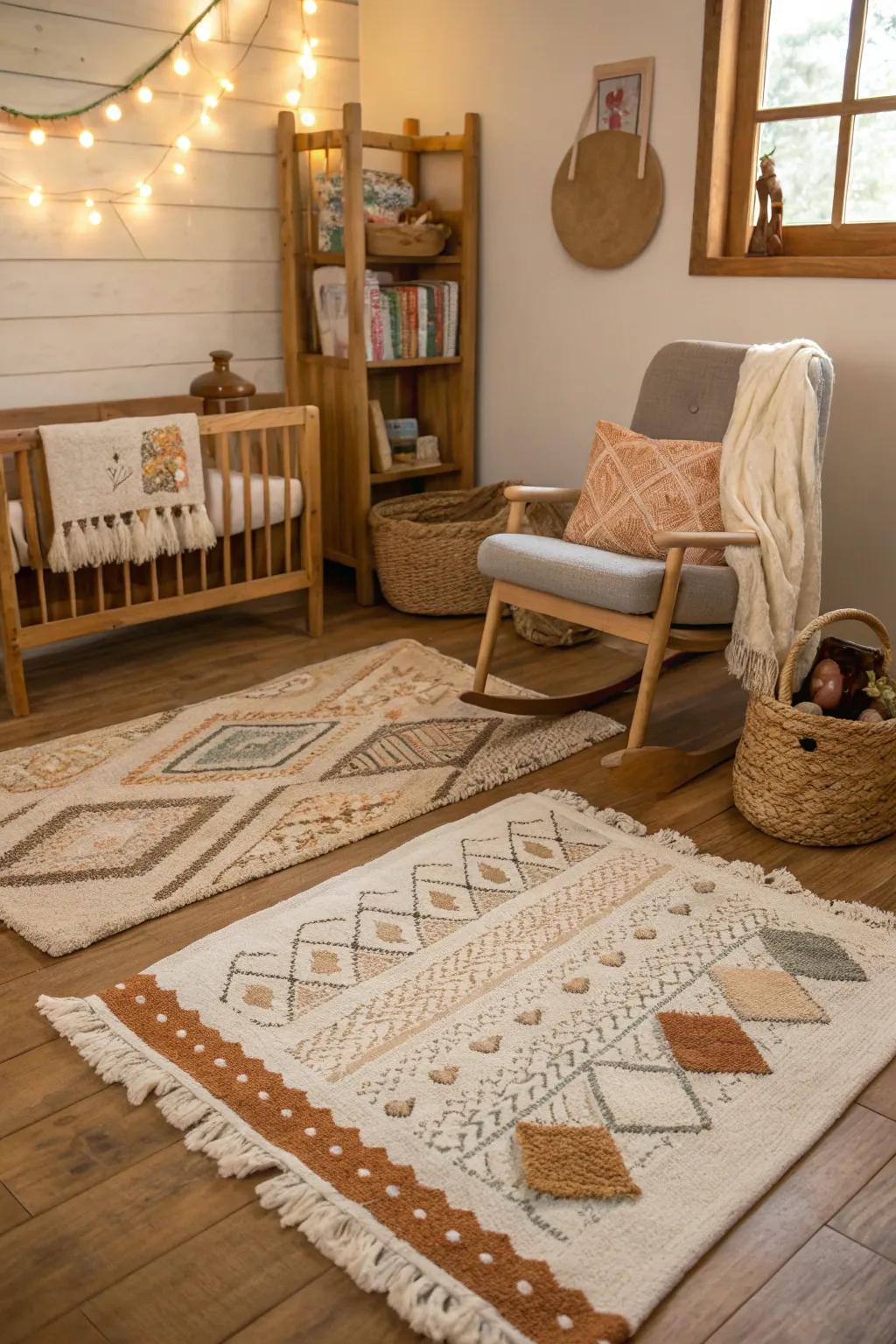 Layered floor coverings enhance depth and texture.