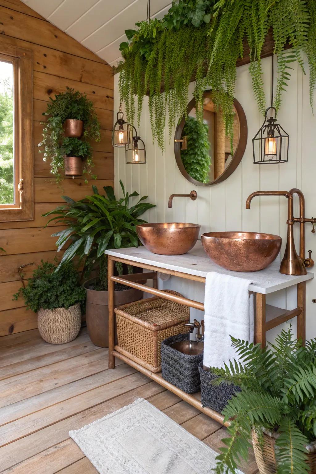 Bring nature indoors with copper and greenery.