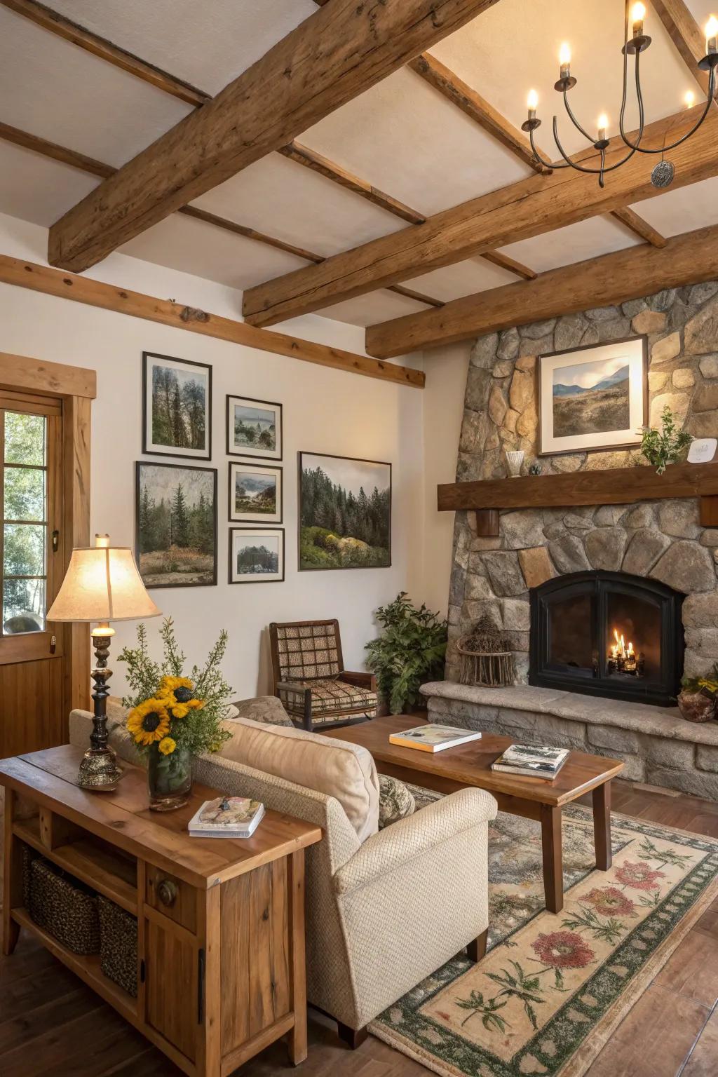 A living room complemented by country wall art.
