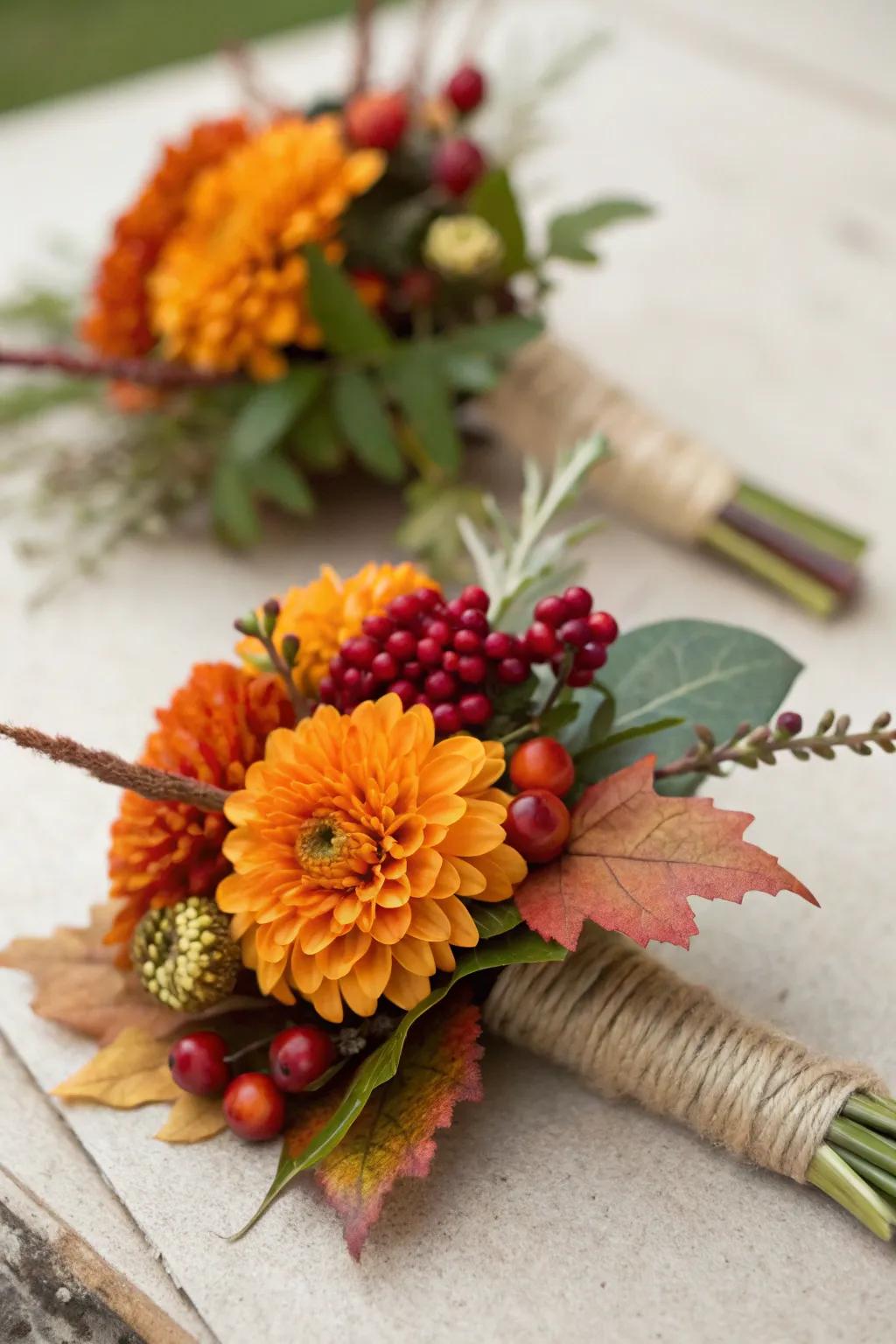 Handmade boutonnieres add a personal touch.