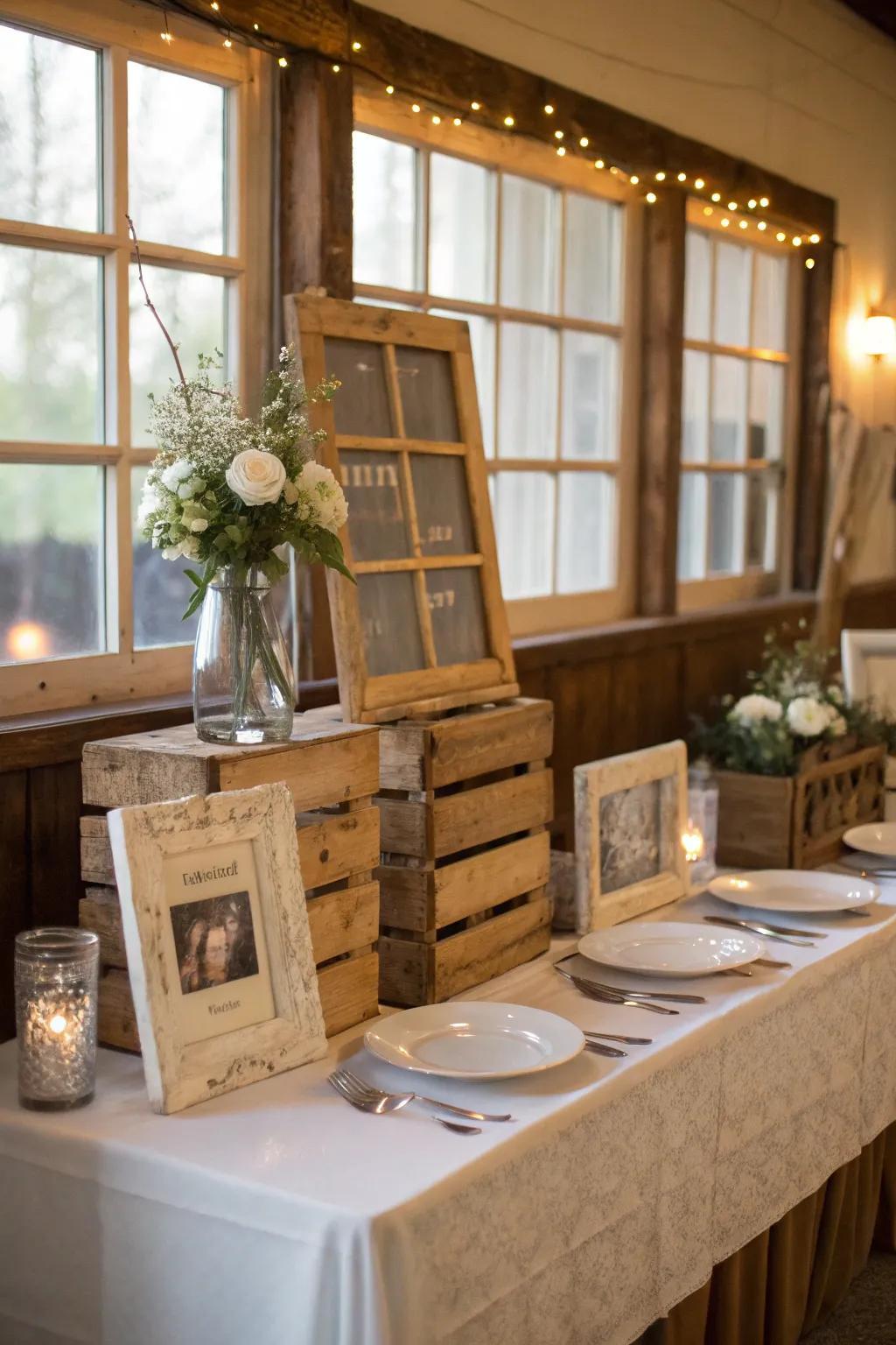 Repurposed components introducing history and character to the countryside table.
