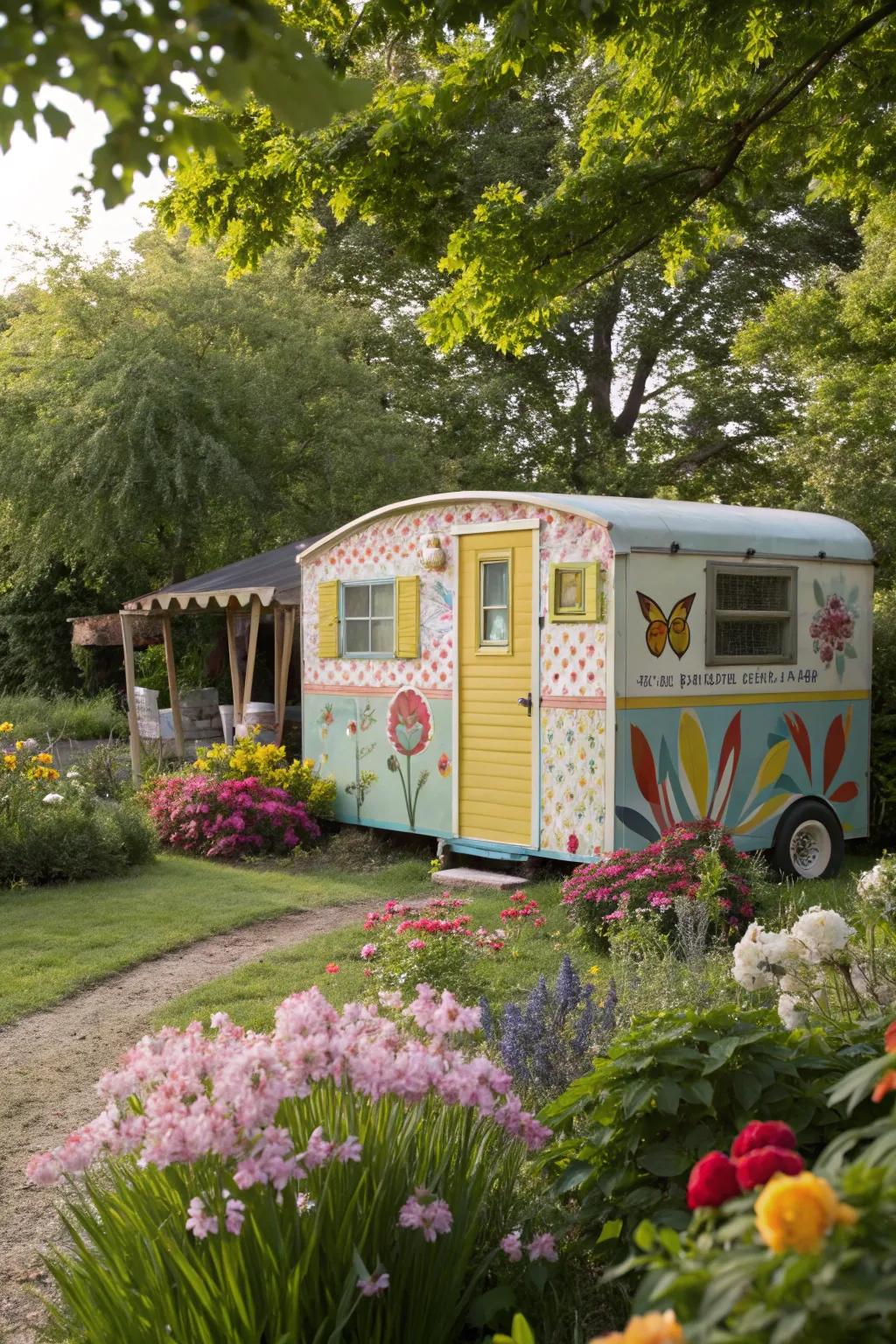 A colorful RV shelter bringing energy and personality to storage.