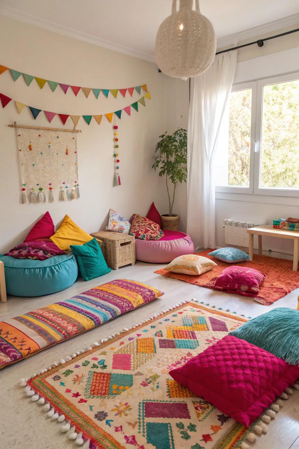 Colorful accents infuse energy and joy into the space.