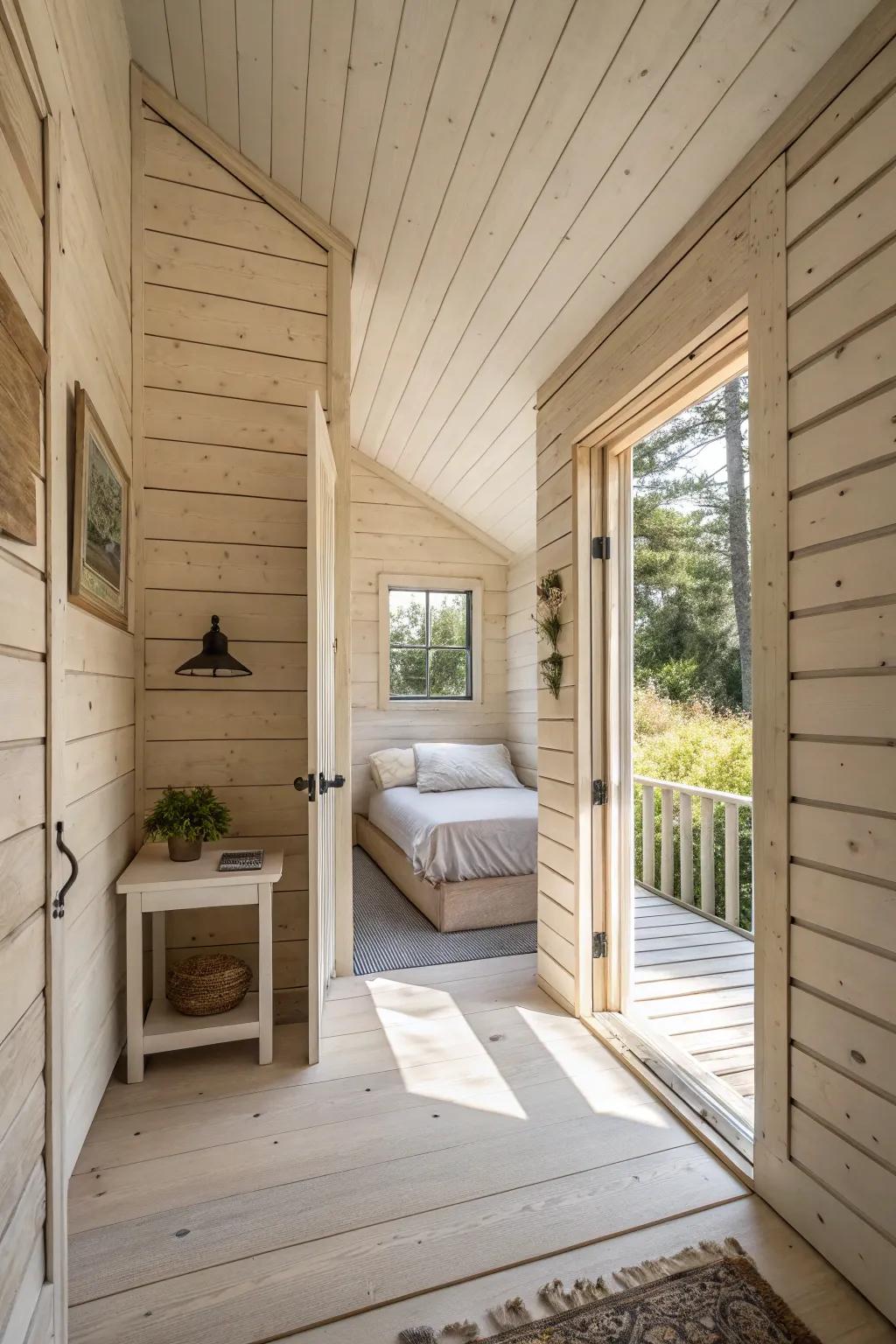 Light shiplap can make small bedrooms feel more open and airy.