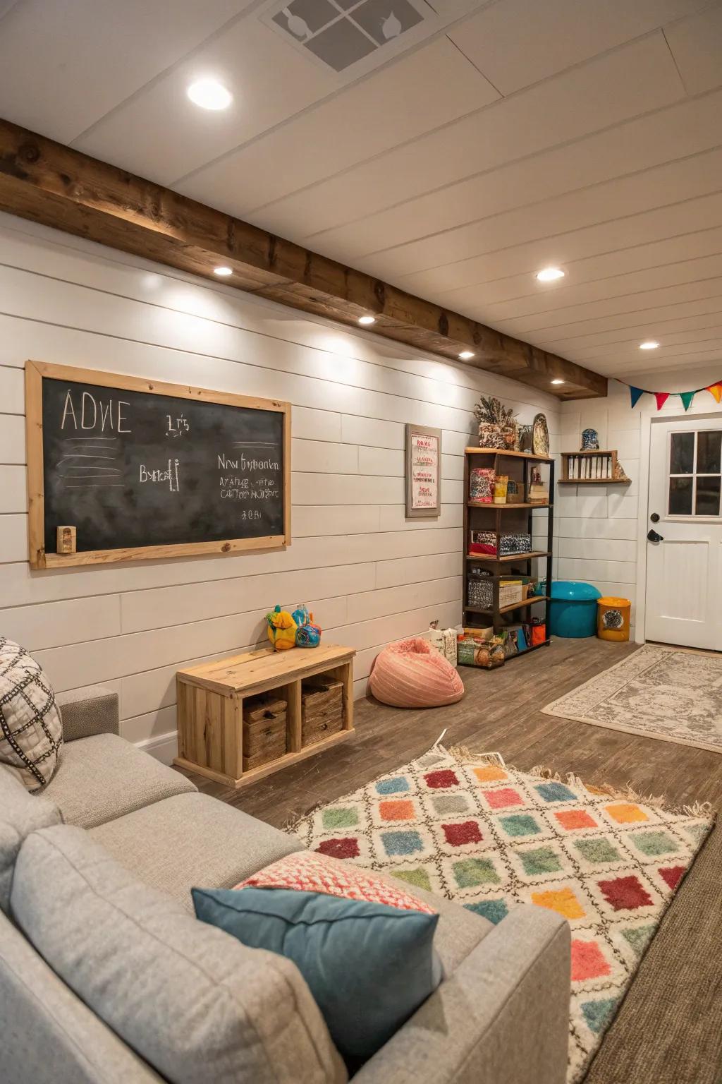 Interactive design and shiplap create family fun.
