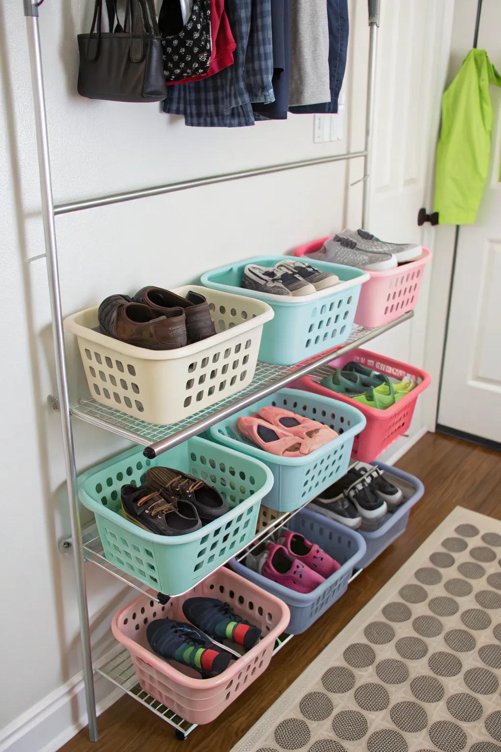 Hanging basket fixtures provide an innovative solution for conserving floor space.