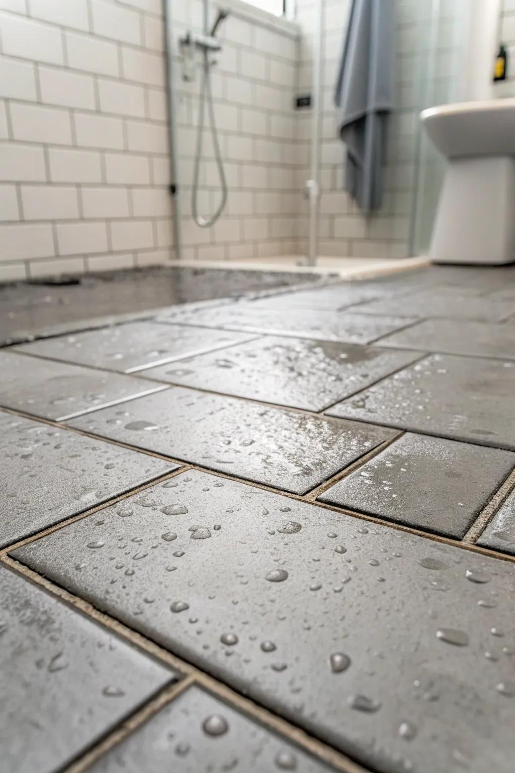 Concrete tiles lend a modern urban vibe to your shower space.