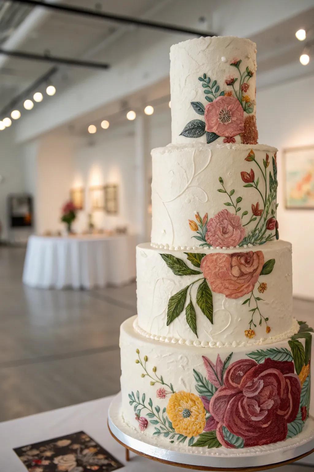 Expressive tiers transforming a plain cake into a masterpiece.