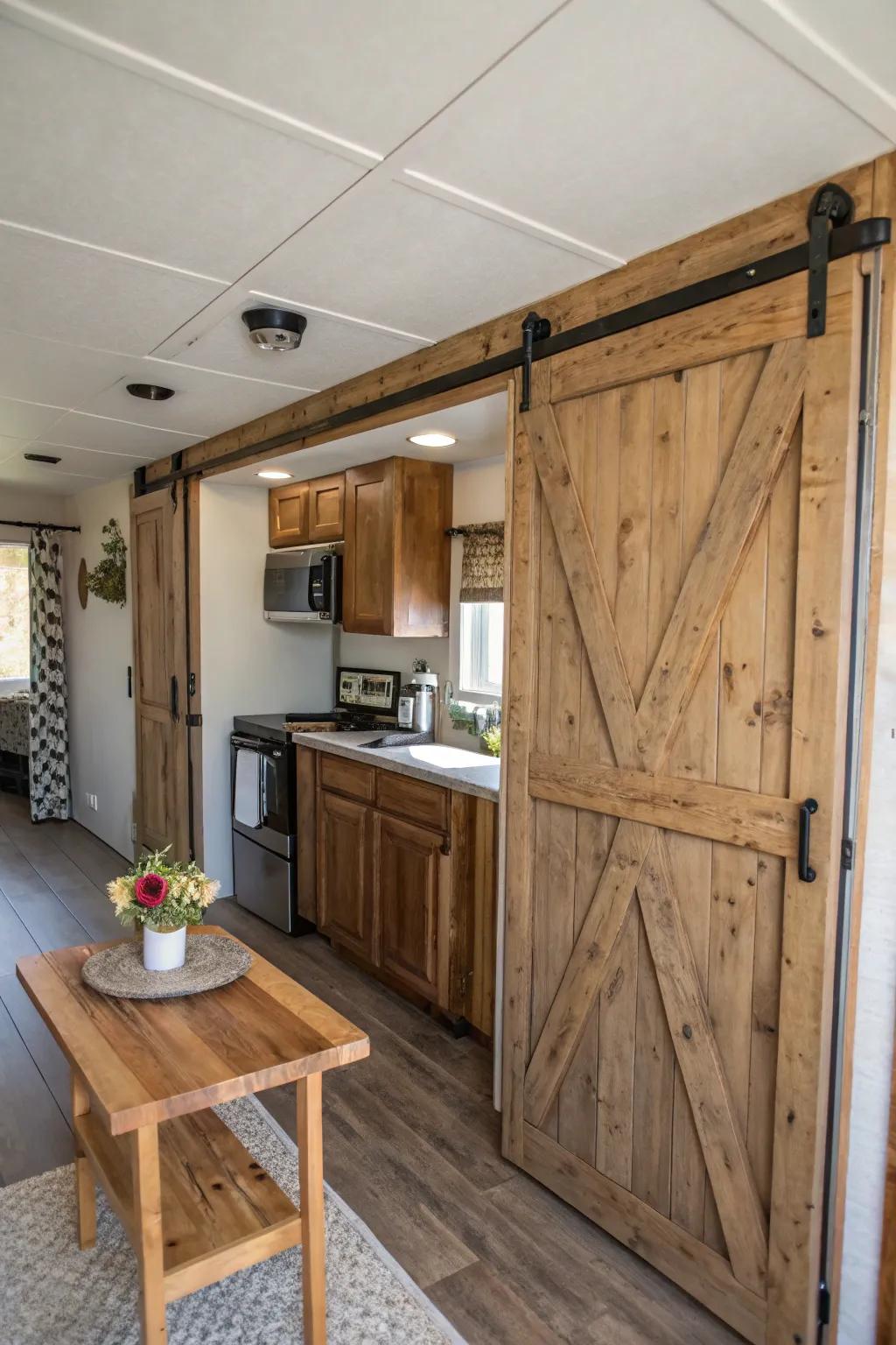 Sliding barn doors combine functionality with charm.