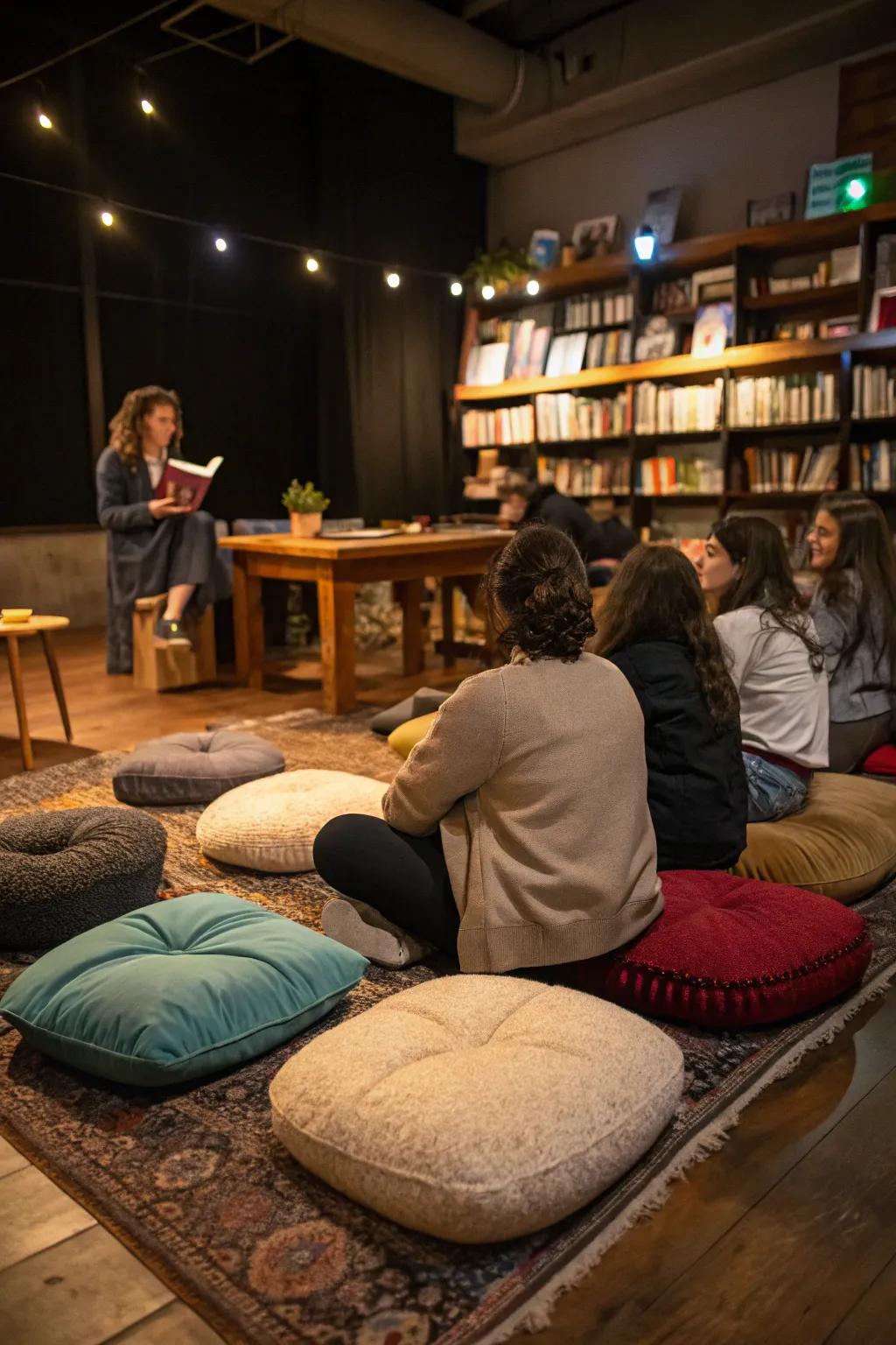 Share imaginative tales in a cozy storytelling circle.