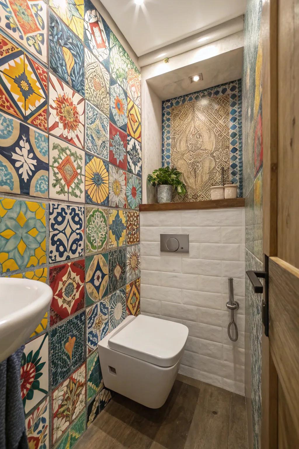 Tiles used as art pieces transform your bathroom into a gallery.
