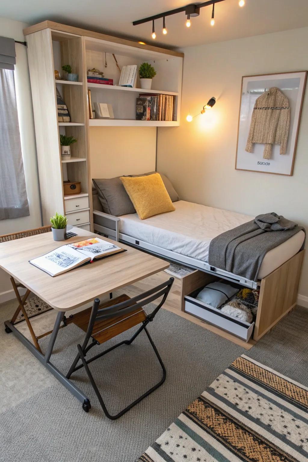 Foldable furniture is flexible and saves space.