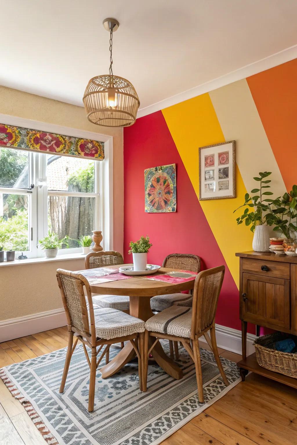 A statement wall enhances striking character.