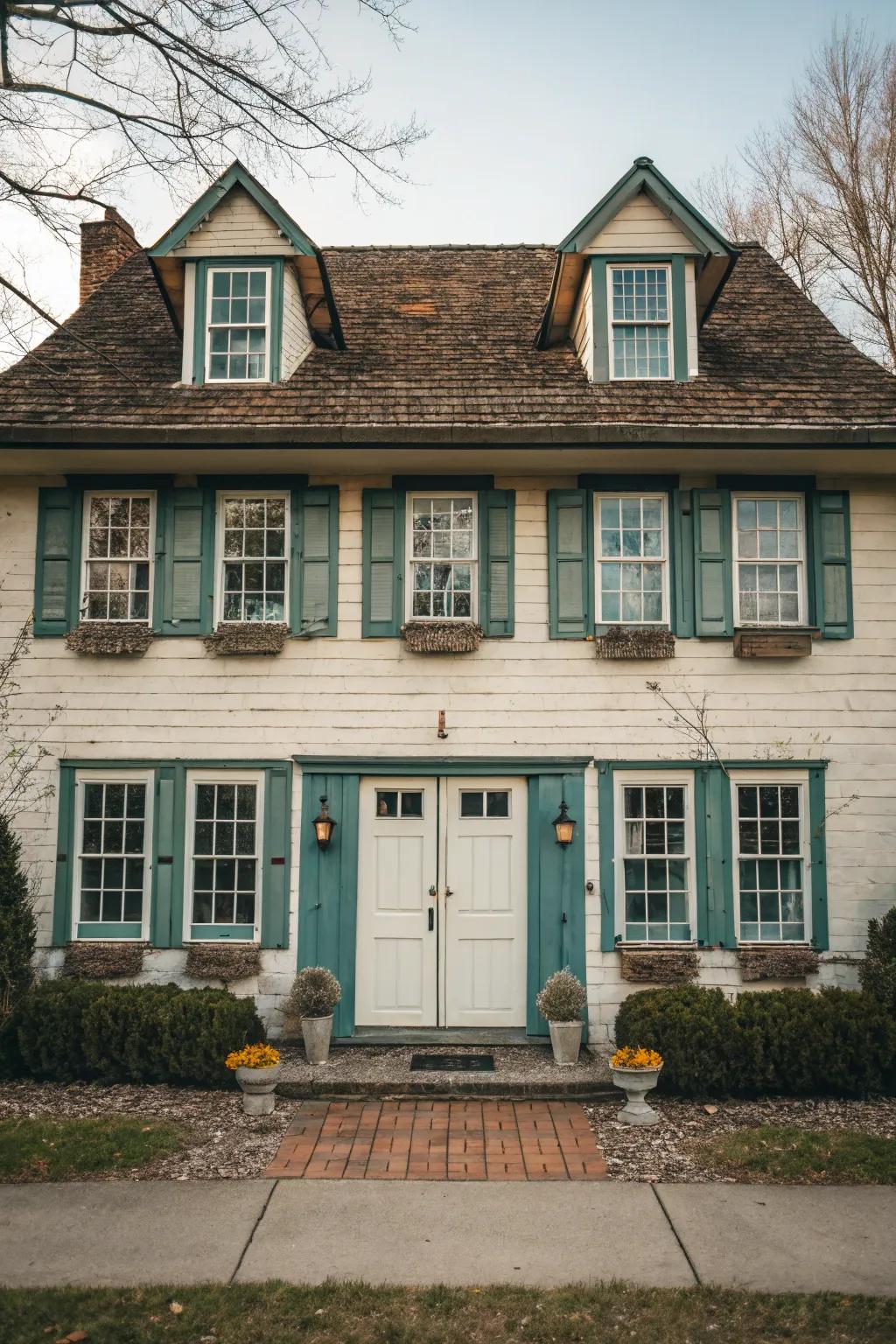 A cottage façade with a balanced and harmoniously designed appearance.