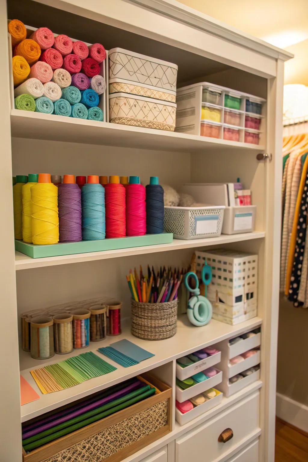 A thoroughly organized closet can also work as an efficient crafting space.