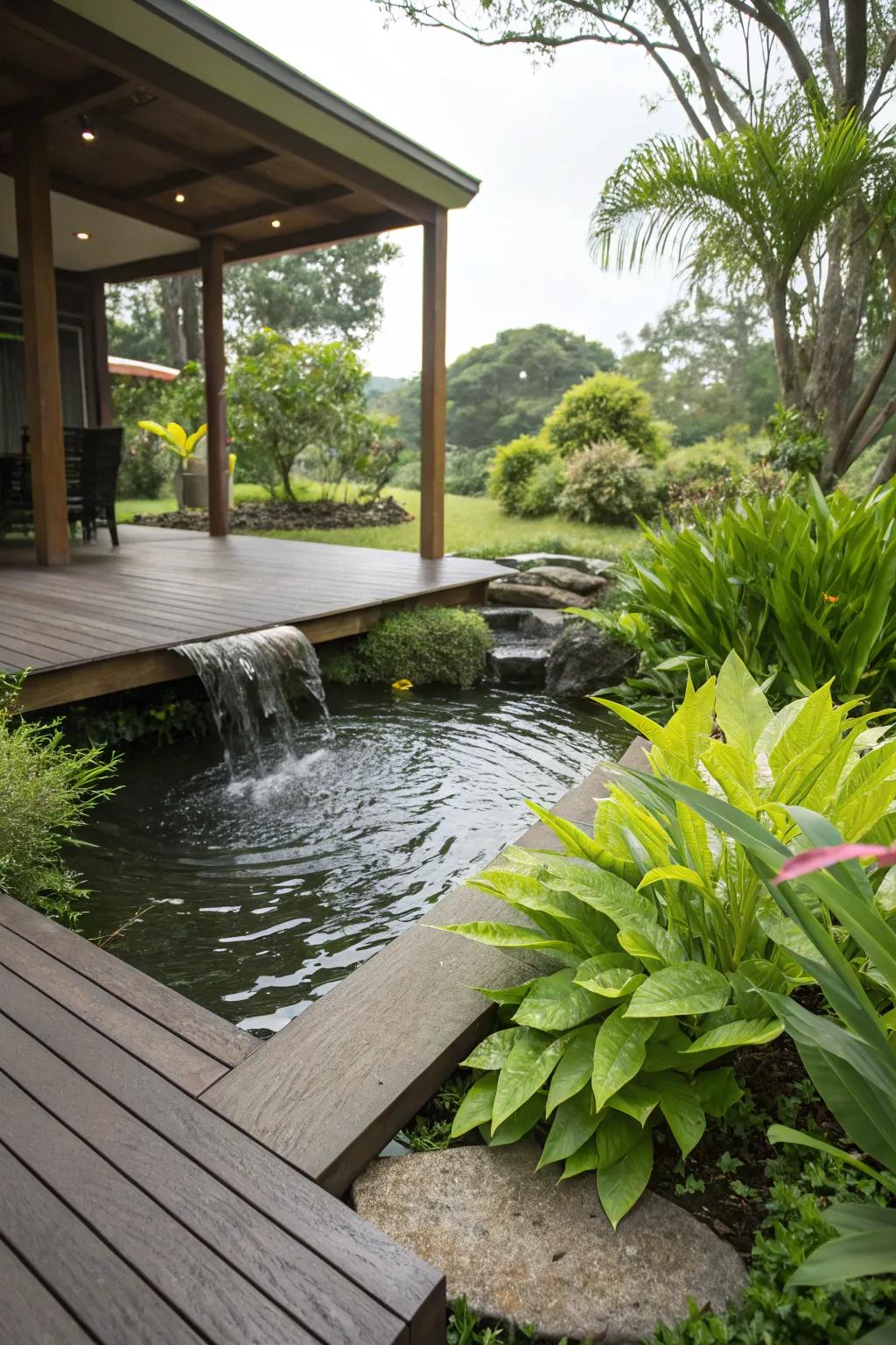A water feature adds a touch of elegance and tranquility.
