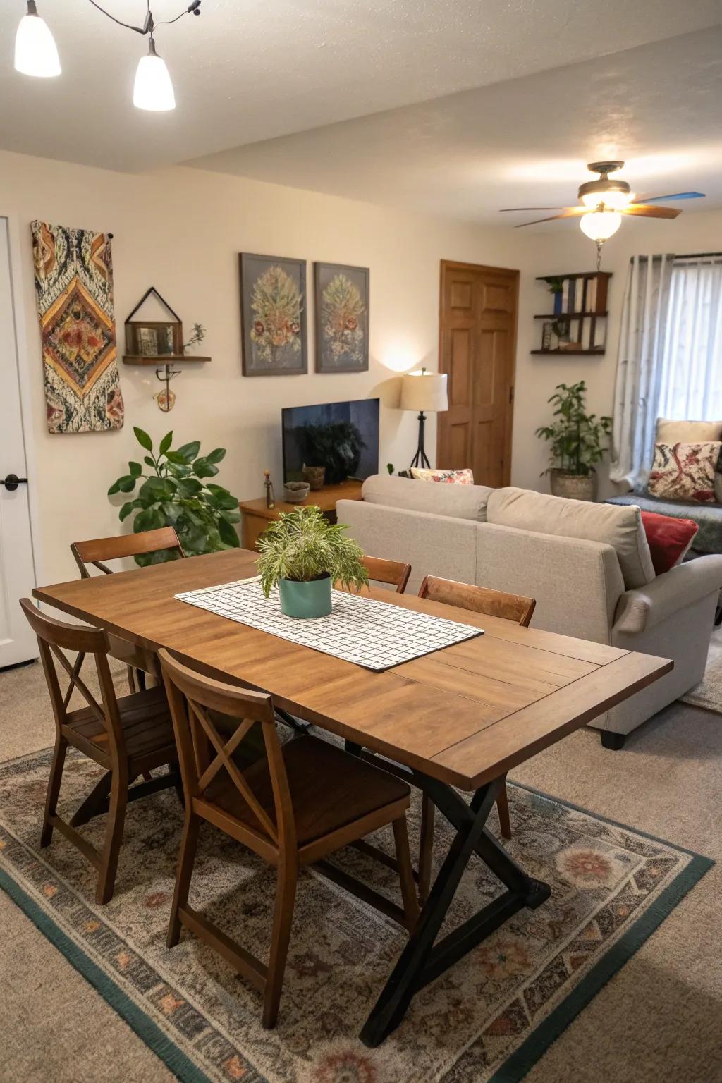 A table that expands offers versatility in smaller areas.