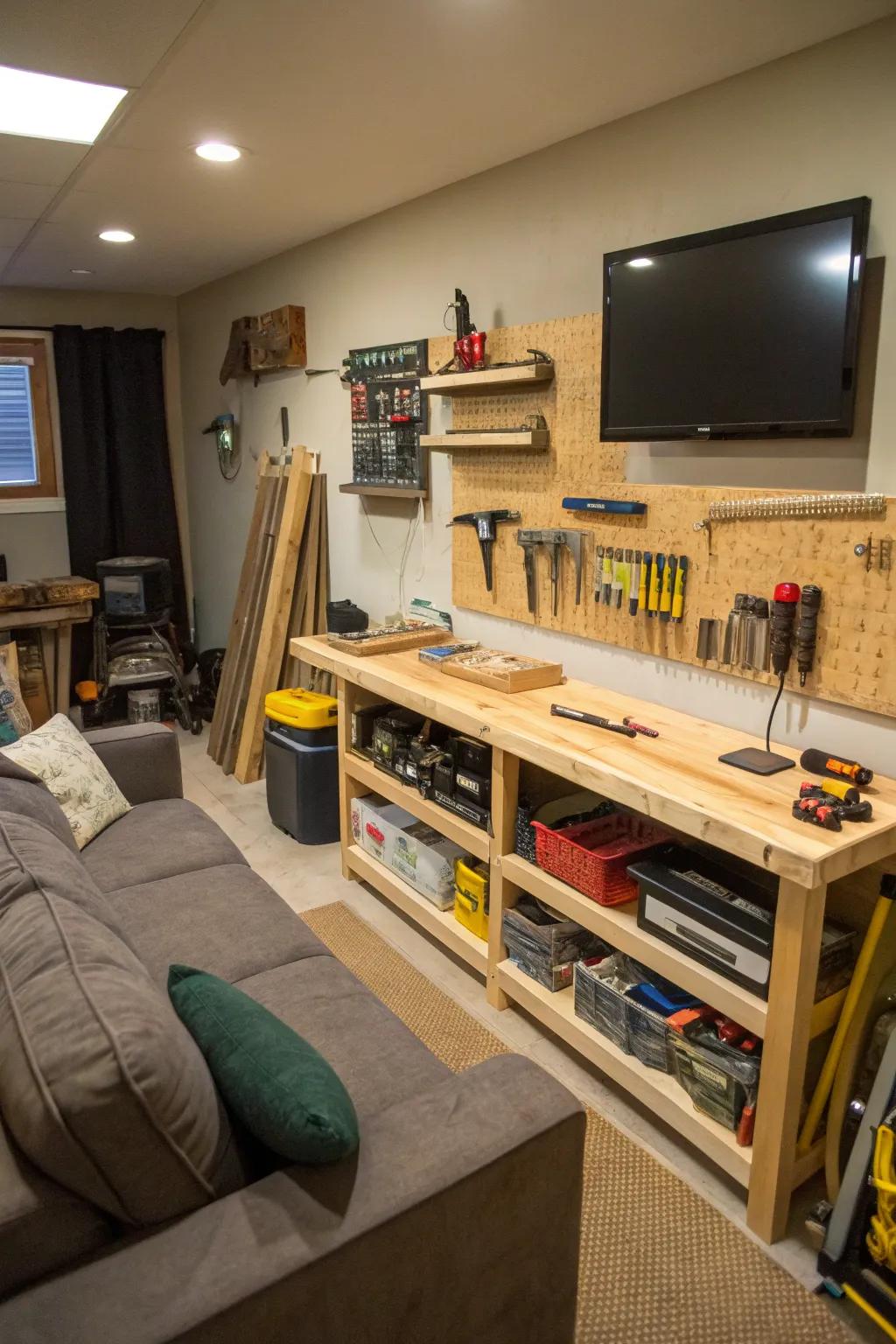 A DIY project zone with tools and materials sparks creativity and provides a hands-on escape.