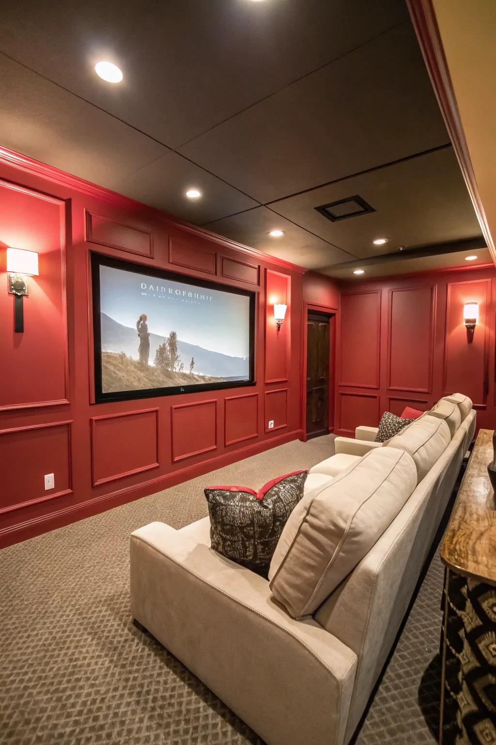 With a striking accent wall, improve the movie feel.