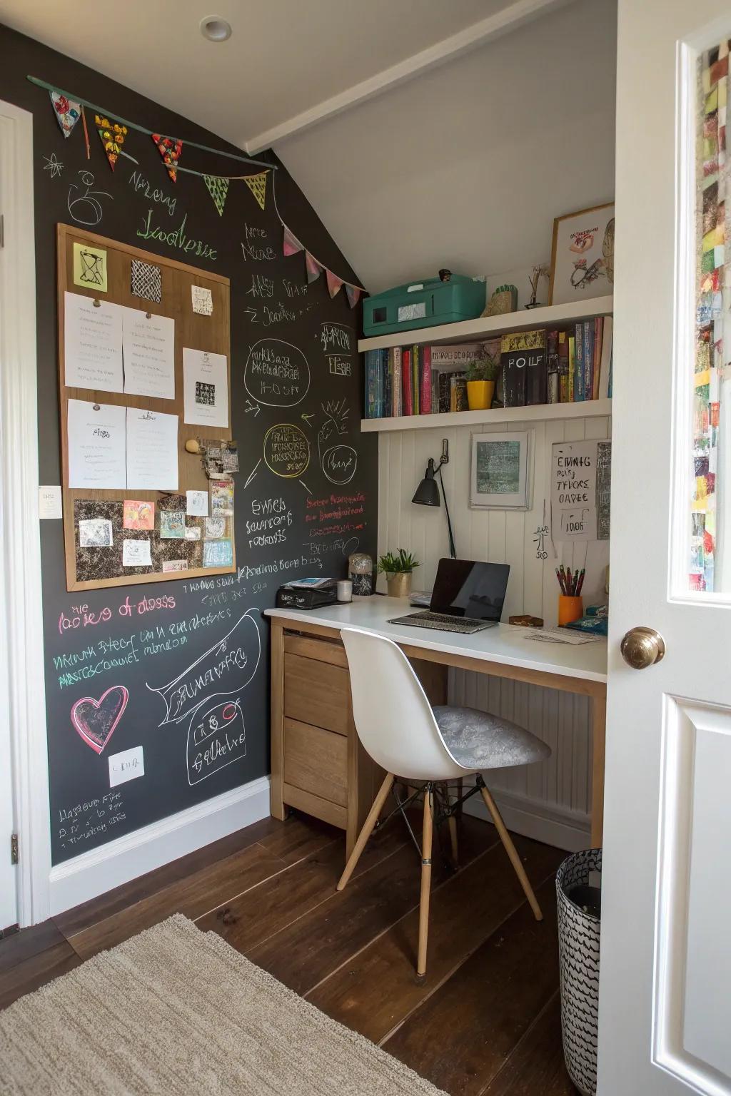 A chalkboard offers a practical outlet.