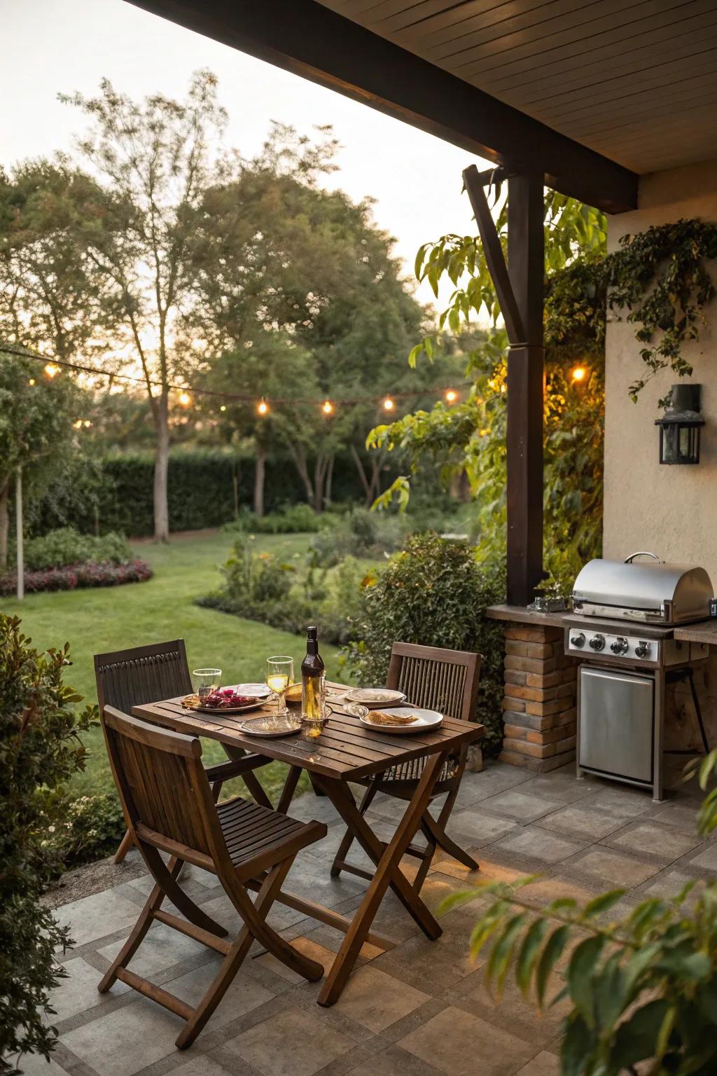 Small dining spots make outdoor meals special.