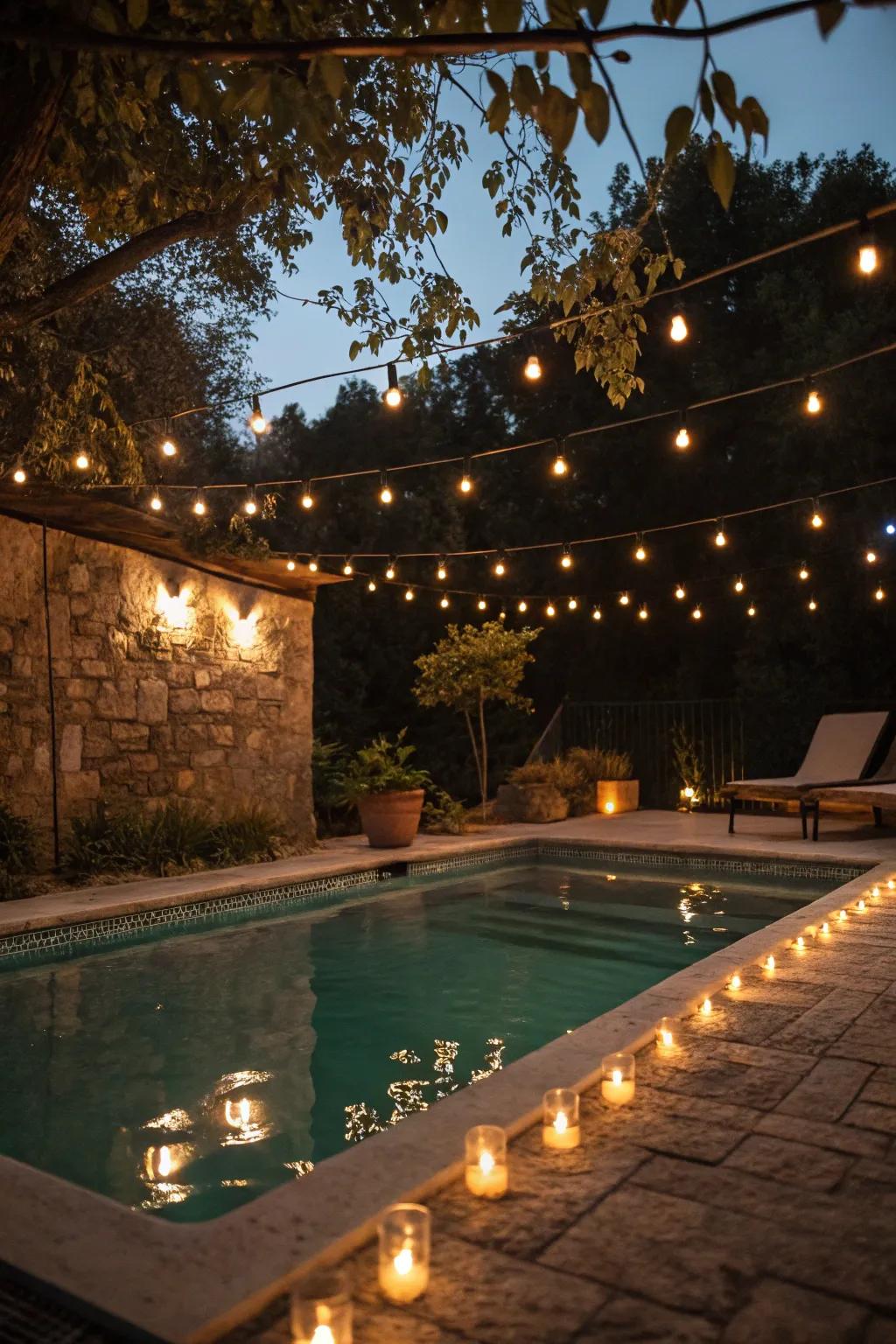 Creative lighting transforms this small pool into an evening paradise.