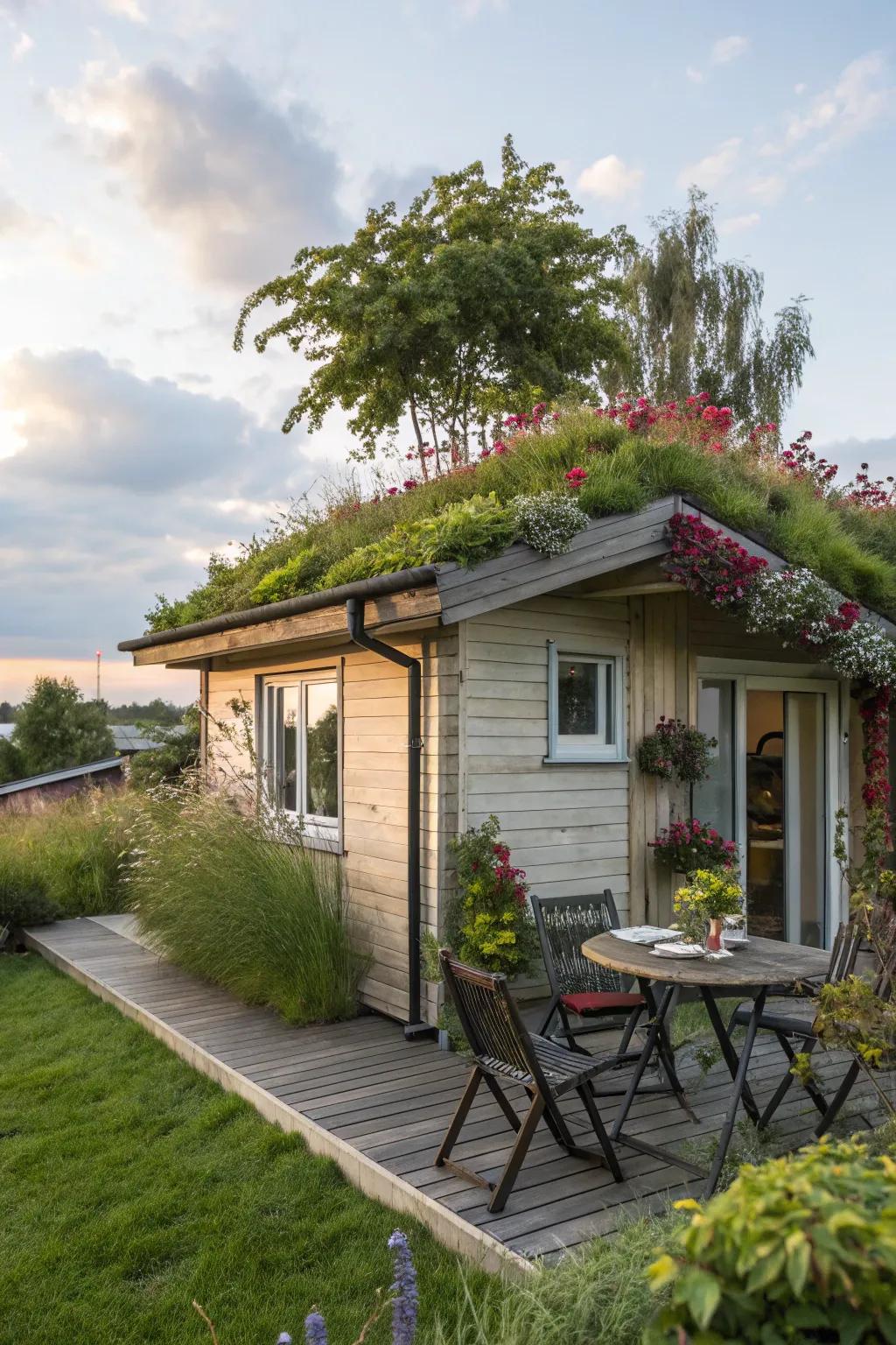 Overhead gardens give an exceptional mix of outdoor beauty and a dedicated living area within tiny homes.
