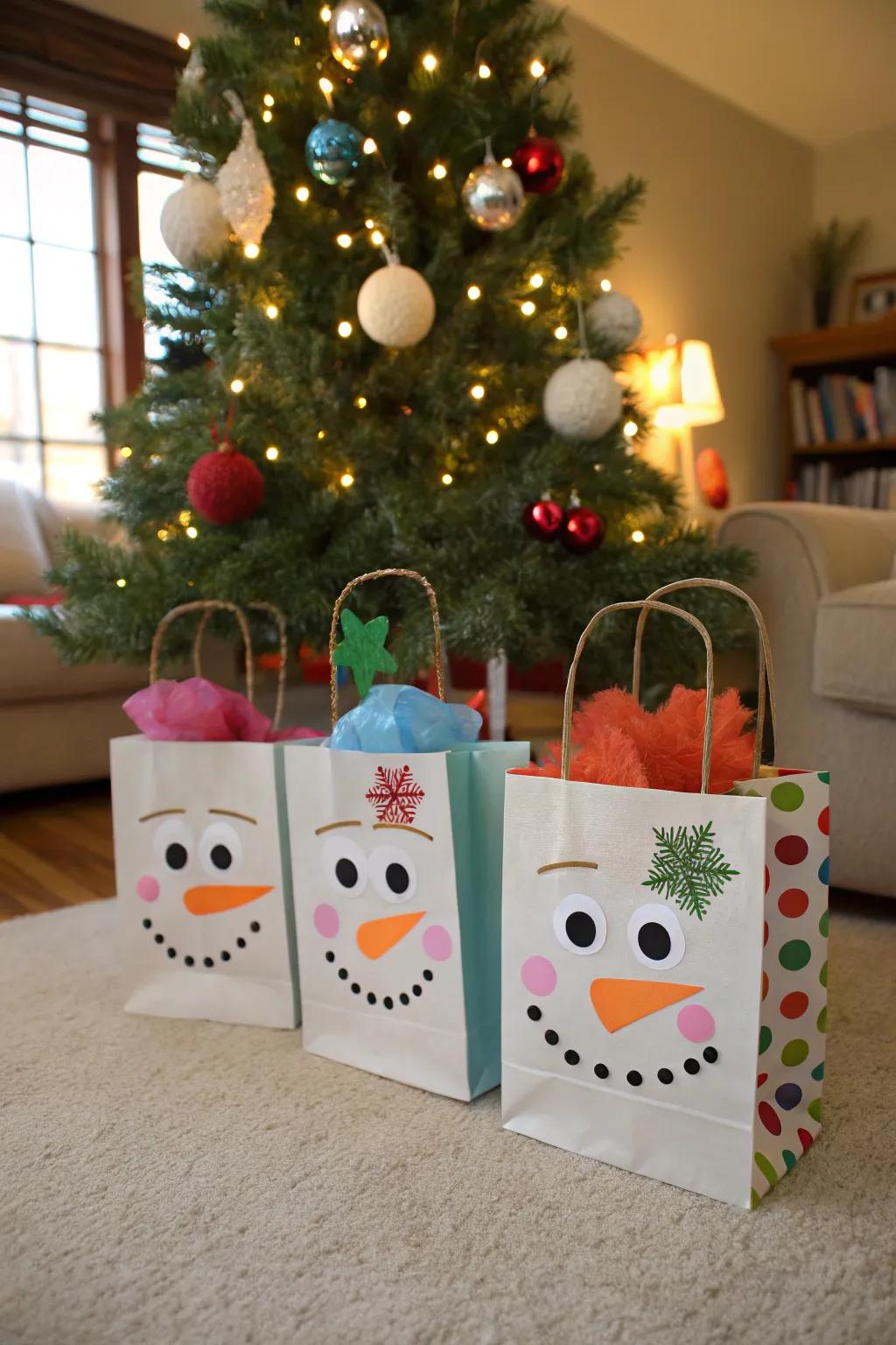 Snow figure present bags add charm to any present.