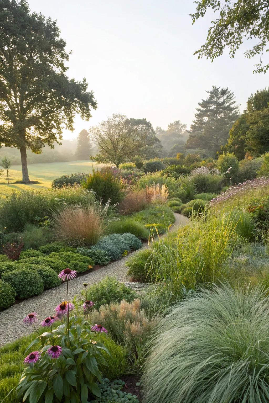 Groundcovers replacing traditional grass for ease.