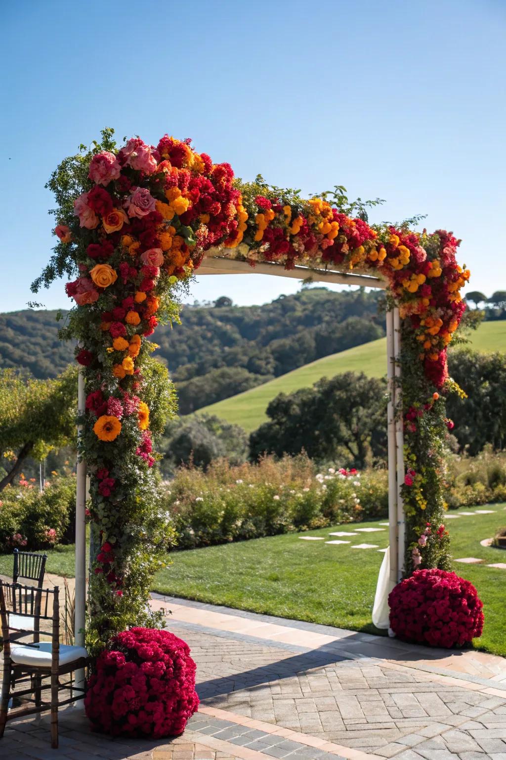 A vibrant square arch using bold, bright colors.